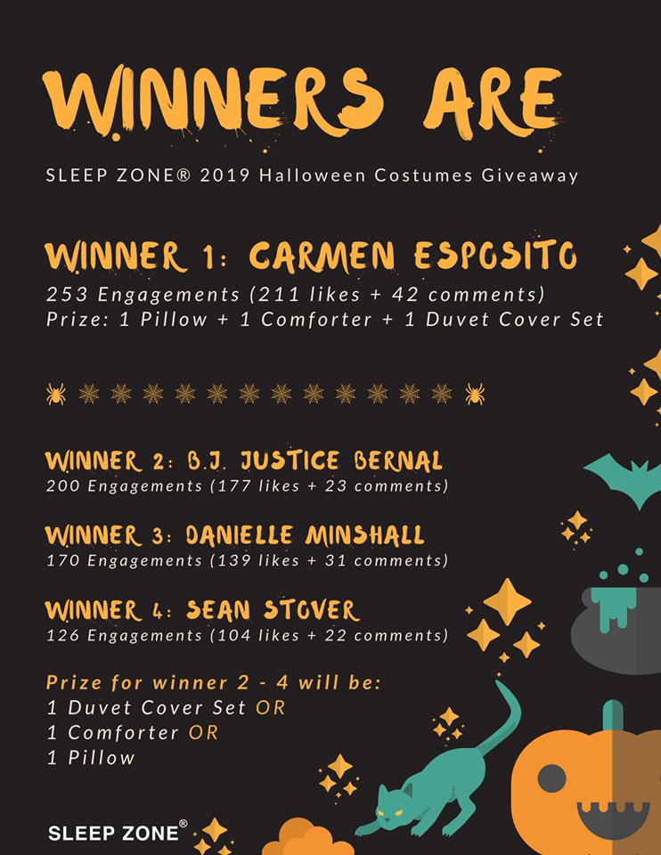 SleepZone,Bedding,Comforter,DuvetCover,Pillow,Giveaway,Winners