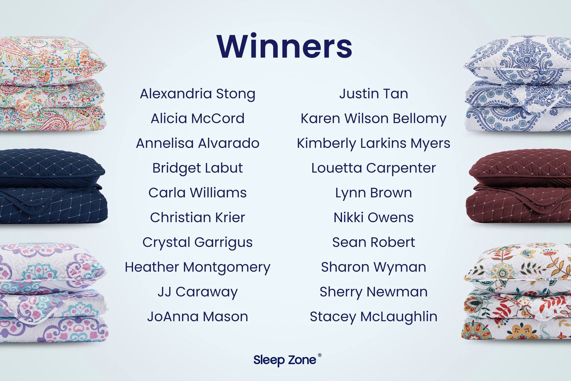 SleepZone,Bedding,QuiltSet,Quilts,Contest,Giveaway,Winners