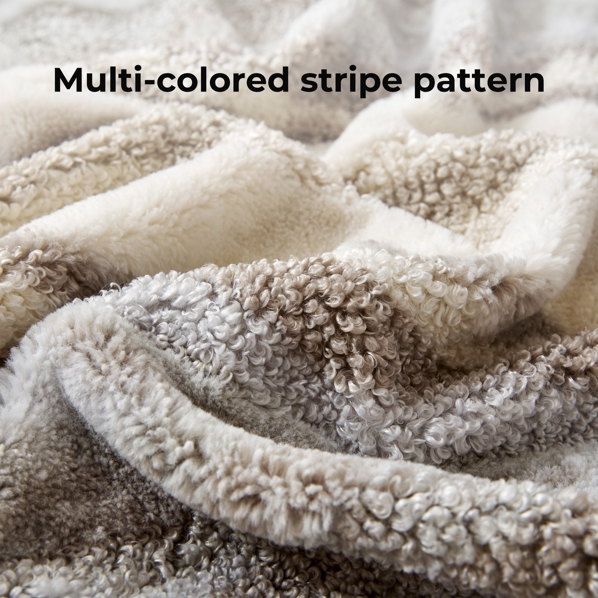 Videri Home 50"× 60" Throw Blanket, Multi-Color Striped Soft Durable Fluffy Faux Fur Bed Blankets