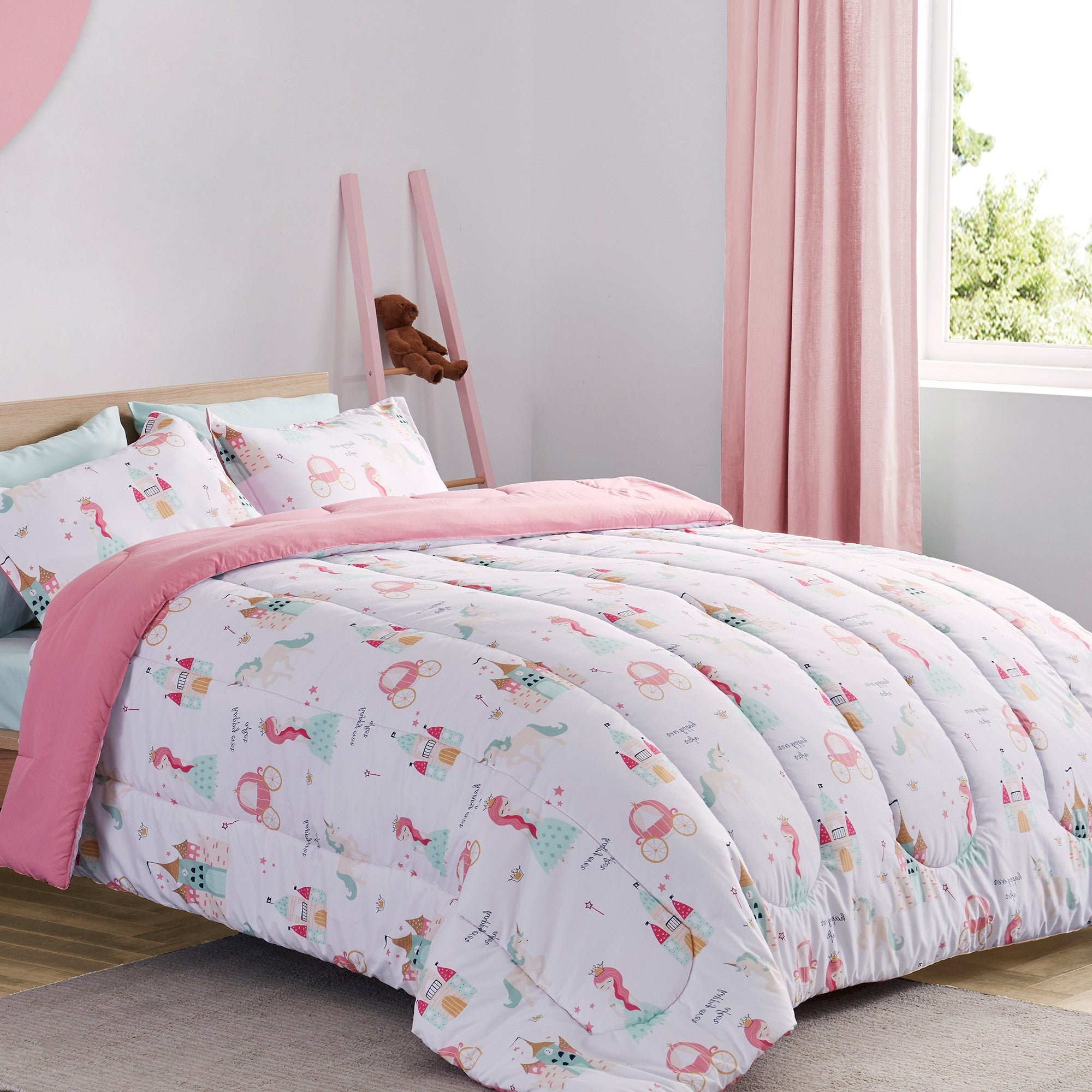 Princess Castle Kids Printed Comforter Set White/Pink