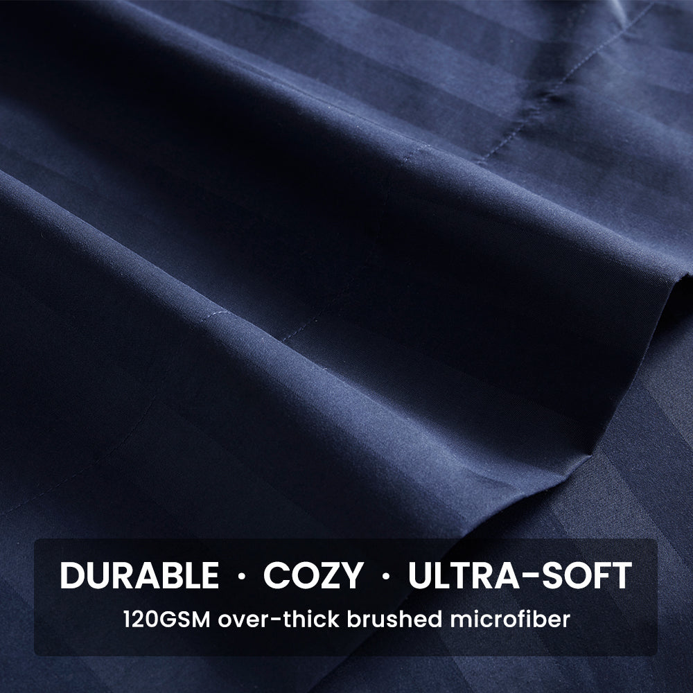 Cooling Satin Striped Sheets Set for Hot Sleepers-Navy Blue.