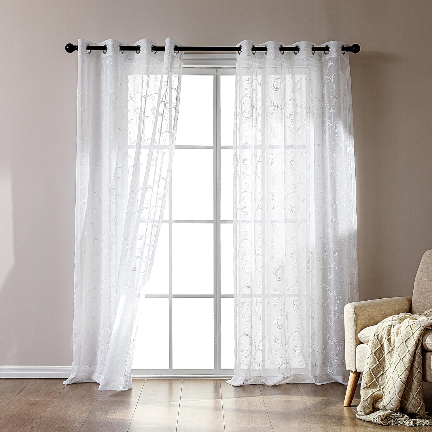 White Leaf Sheer Curtains for Living Room/Bedroom