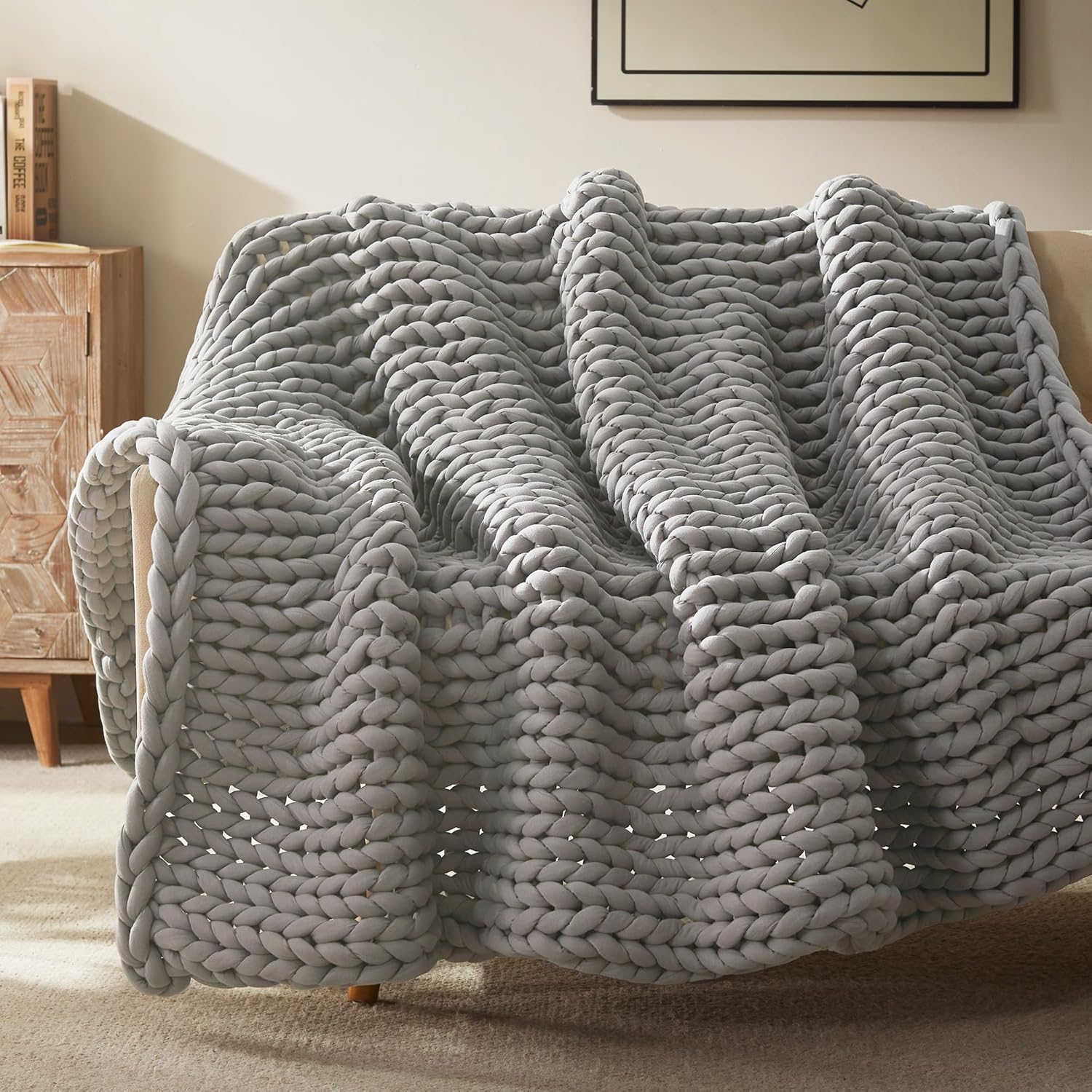 Chunky Knit Throw Blanket - Handmade Cozy Heavyweight for Couch & Bed