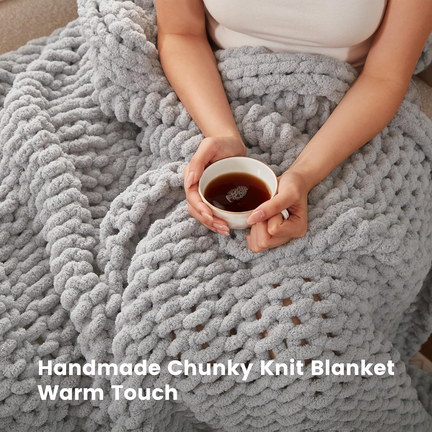 Handmade Chunky Knit Throw Blanket - Heavy & Cozy for Couch and Bed