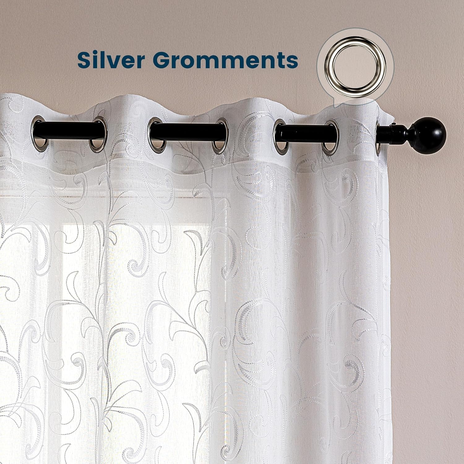 White Leaf Sheer Curtains for Living Room/Bedroom