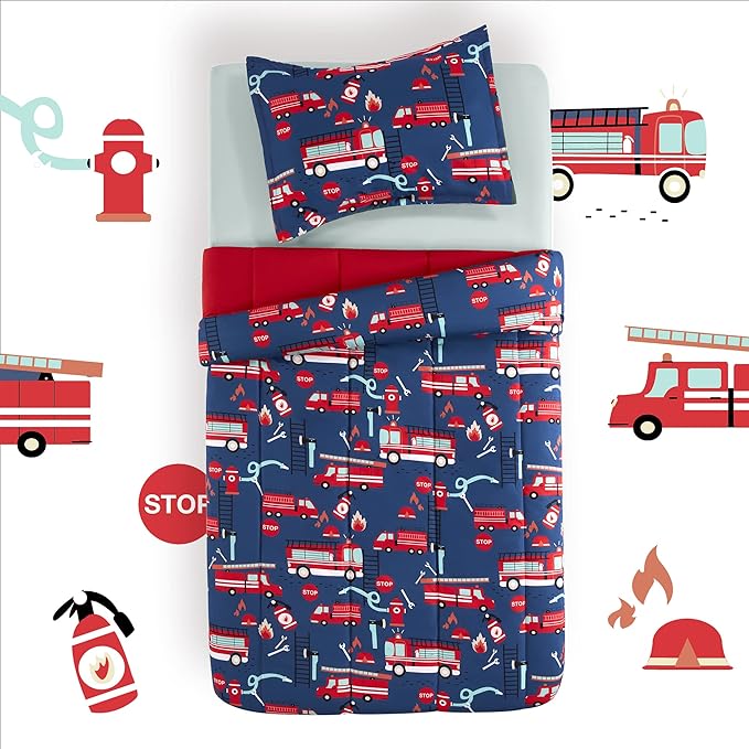 Fire Truck Kids Printed Bedding Set'-