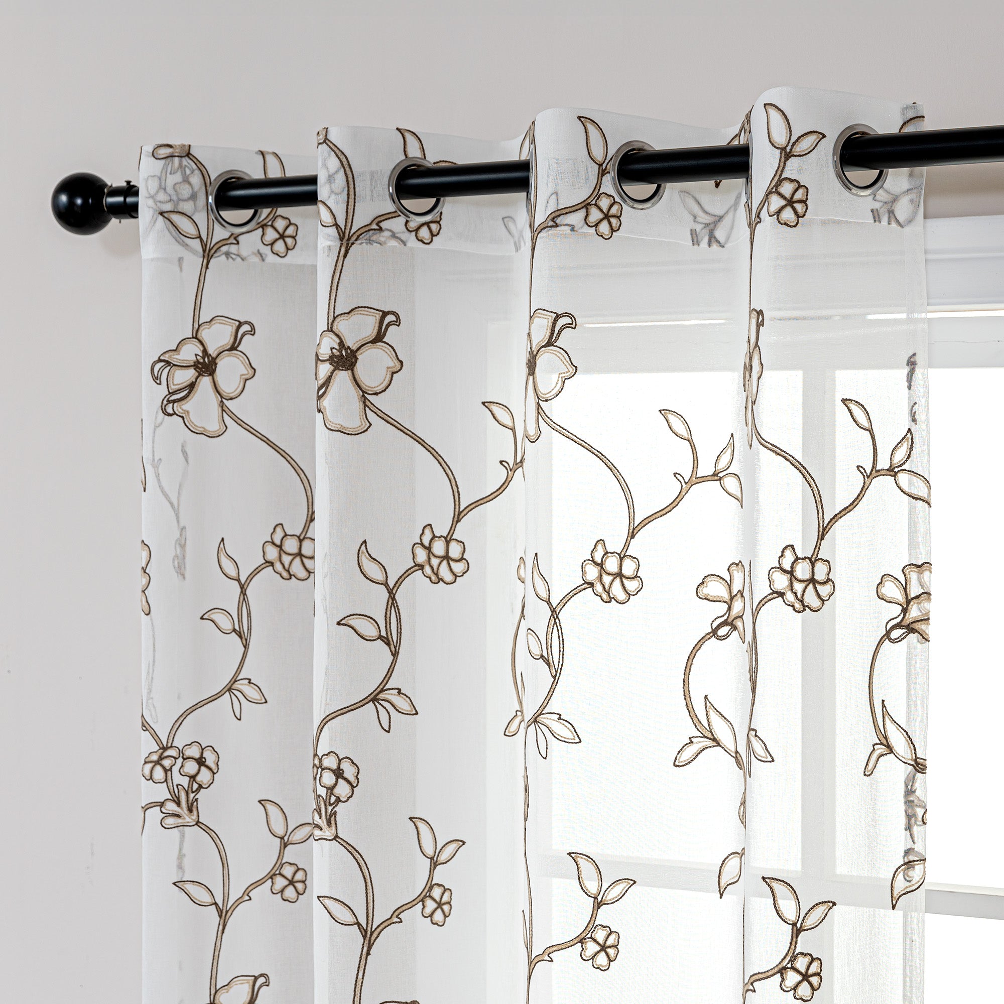 Sheer Curtains for Living Room and Bedroom, Embroidered Sheer Curtains White Sheer Curtain
