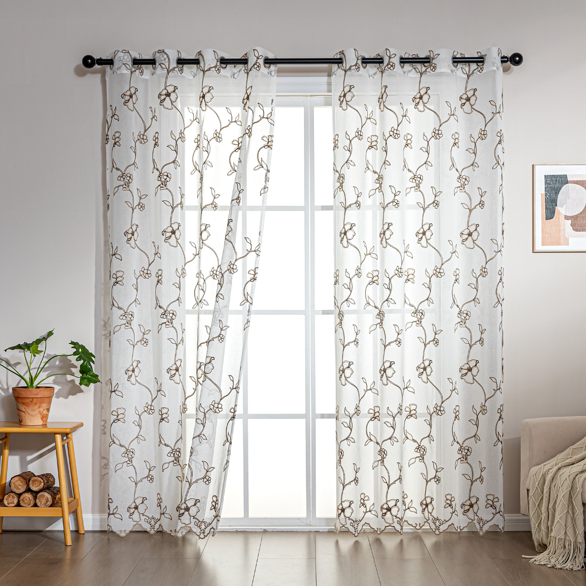 Sheer Curtains for Living Room and Bedroom, Embroidered Sheer Curtains White Sheer Curtain