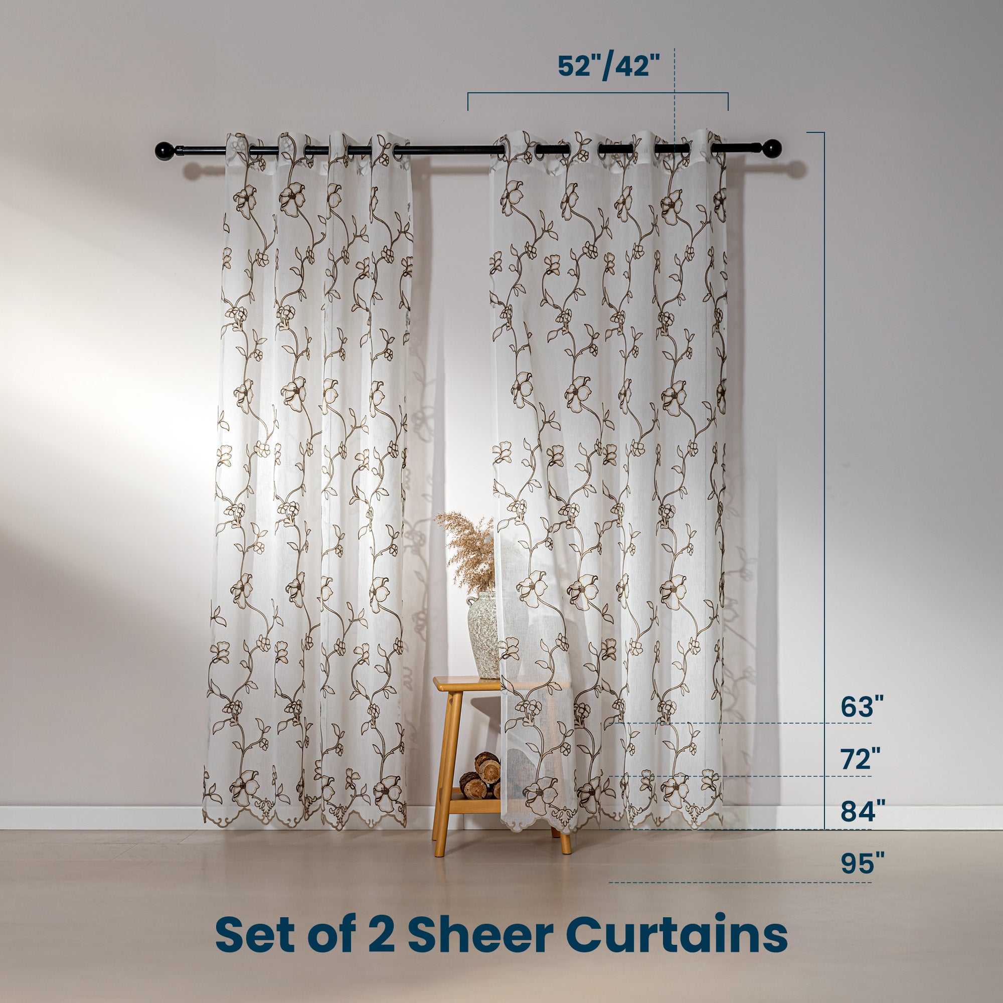 Sheer Curtains for Living Room and Bedroom, Embroidered Sheer Curtains White Sheer Curtain