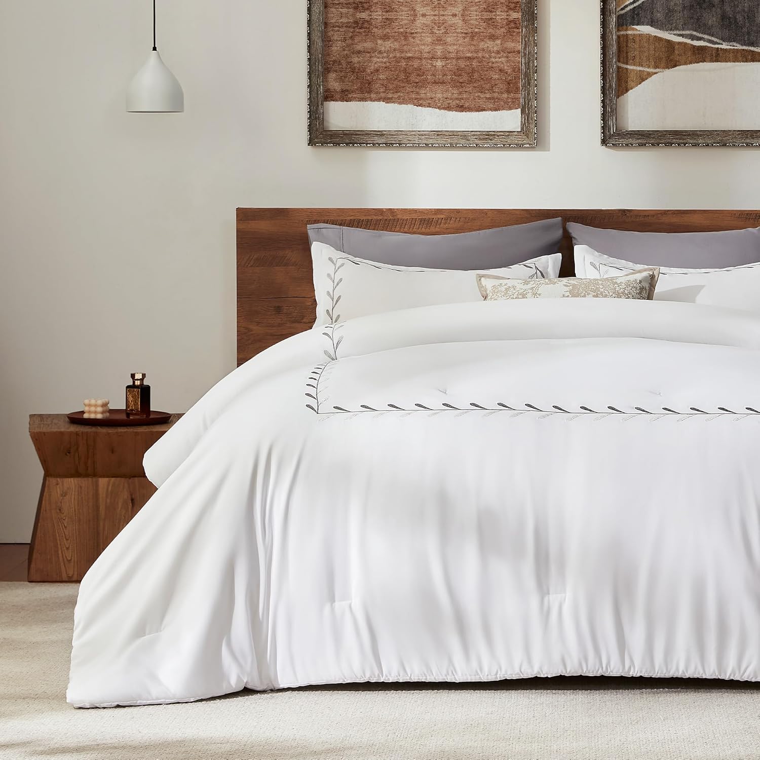 Luxury Hotel Collection Comforter Set, 3 Pieces Fluffy Lightweight Down Alternative Duvet Insert with Embroidered Stripes