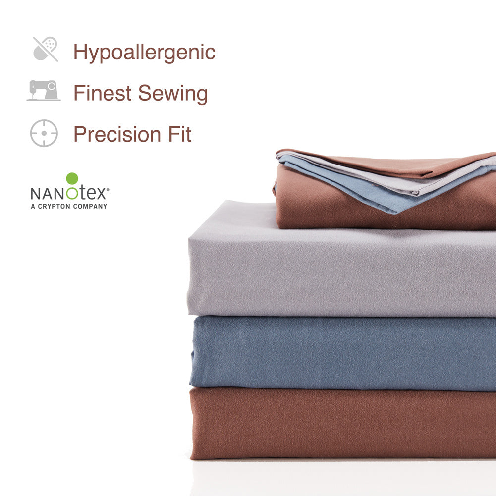 Omnimarketstore bedding classic nanotex cooling sheet set hypoallergenic finest sewing fit blue grey gray red full queen king