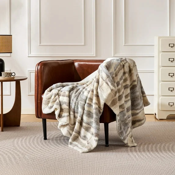 Videri Home 50"× 60" Throw Blanket, Multi-Color Striped Soft Durable Fluffy Faux Fur Bed Blankets