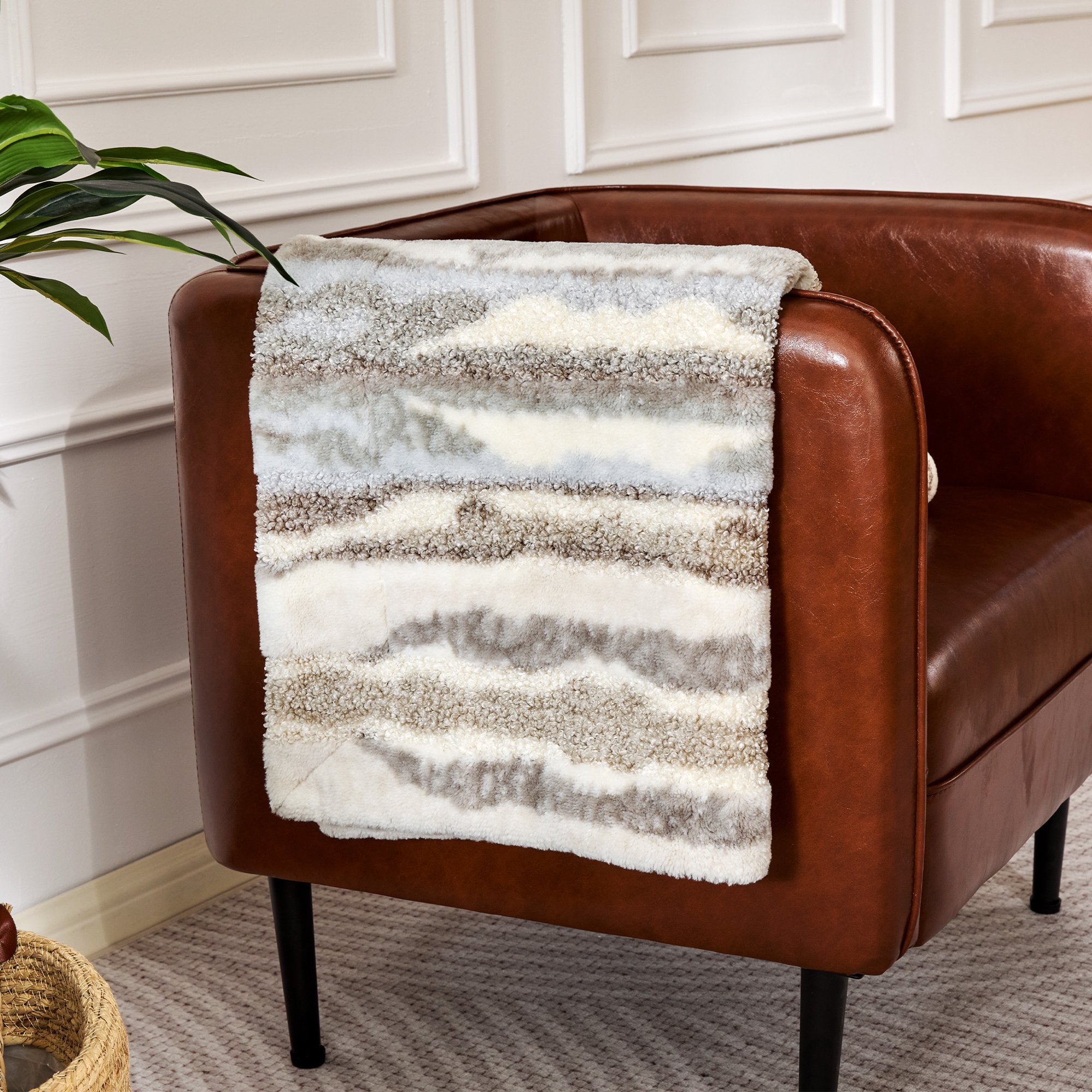 Videri Home 50"× 60" Throw Blanket, Multi-Color Striped Soft Durable Fluffy Faux Fur Bed Blankets