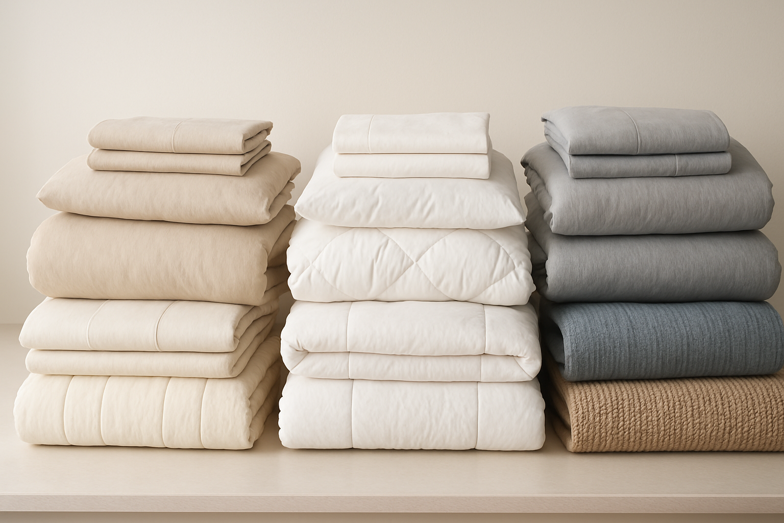 stacks of bedding products