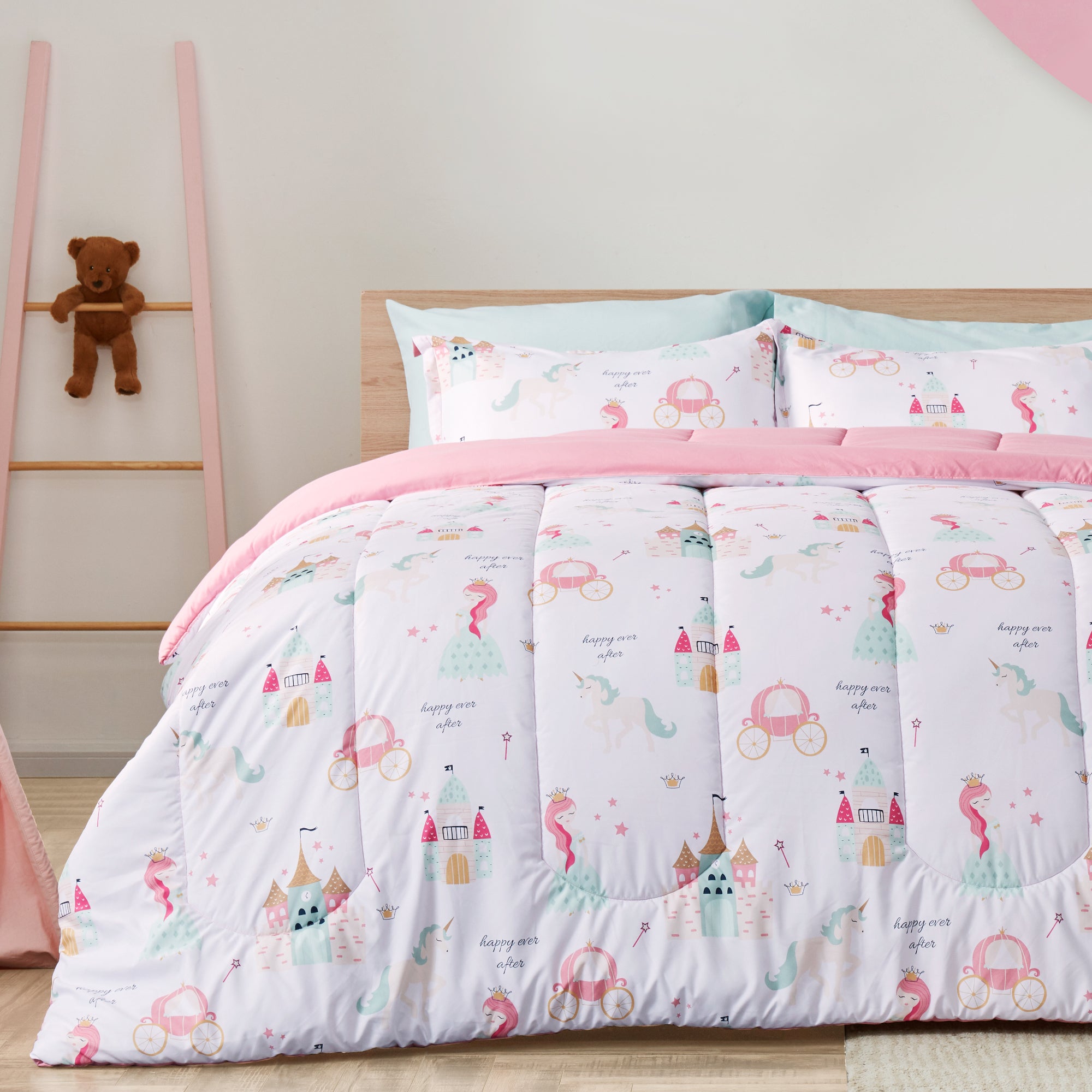 Princess Castle Kids Printed Comforter Set White/Pink.