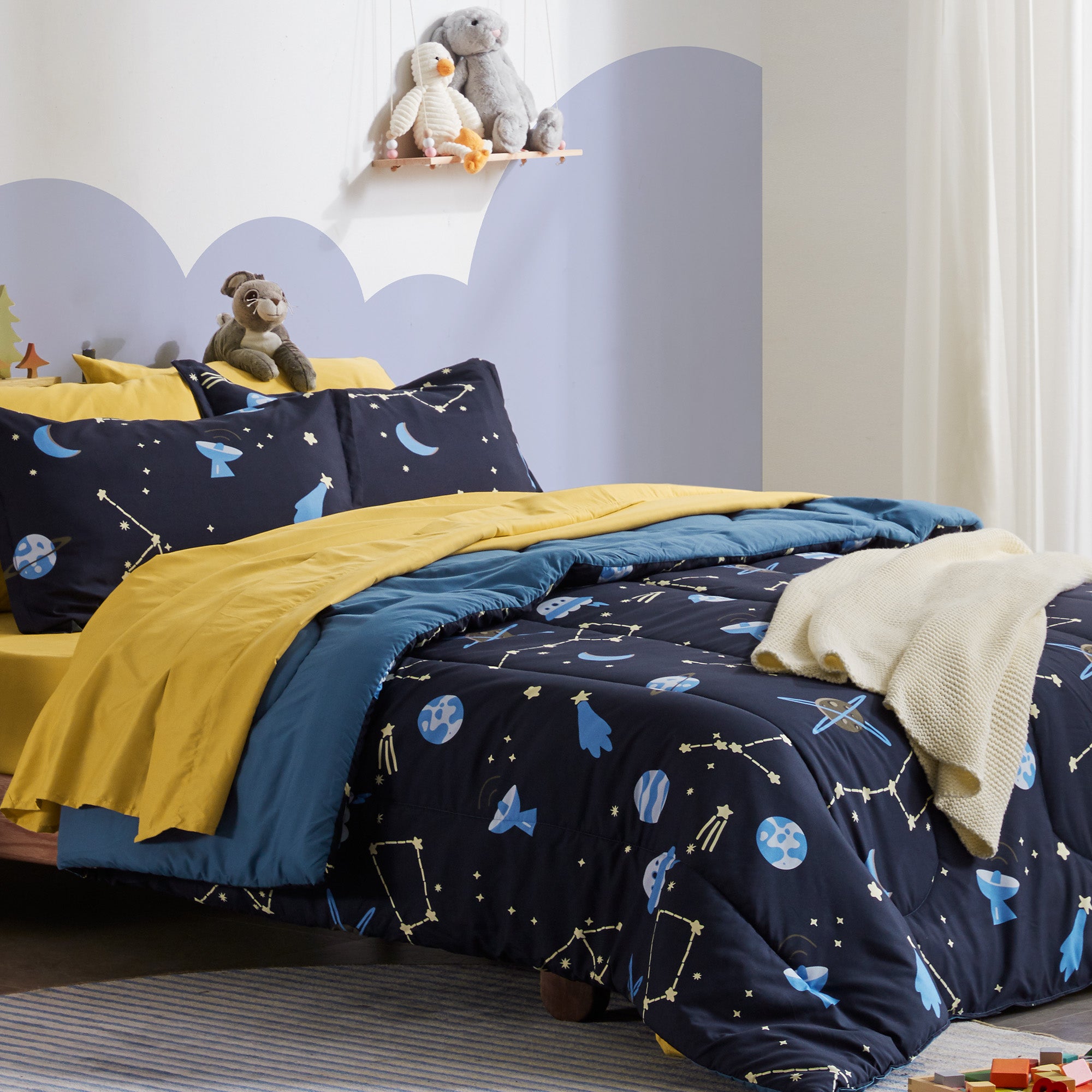 Blue Galaxy Kids Printed Comforter Set.