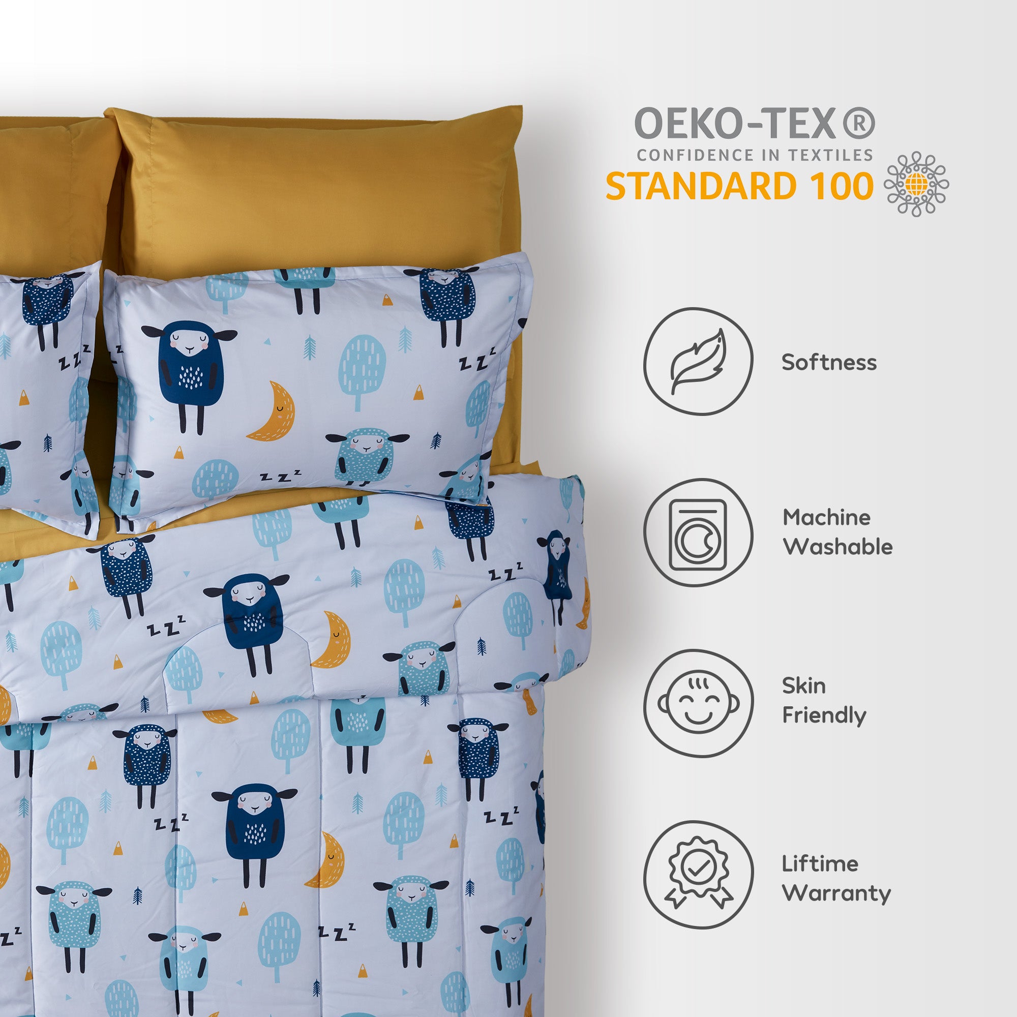 Blue Sheep Kids Comforter Set Printed Bedding Set.