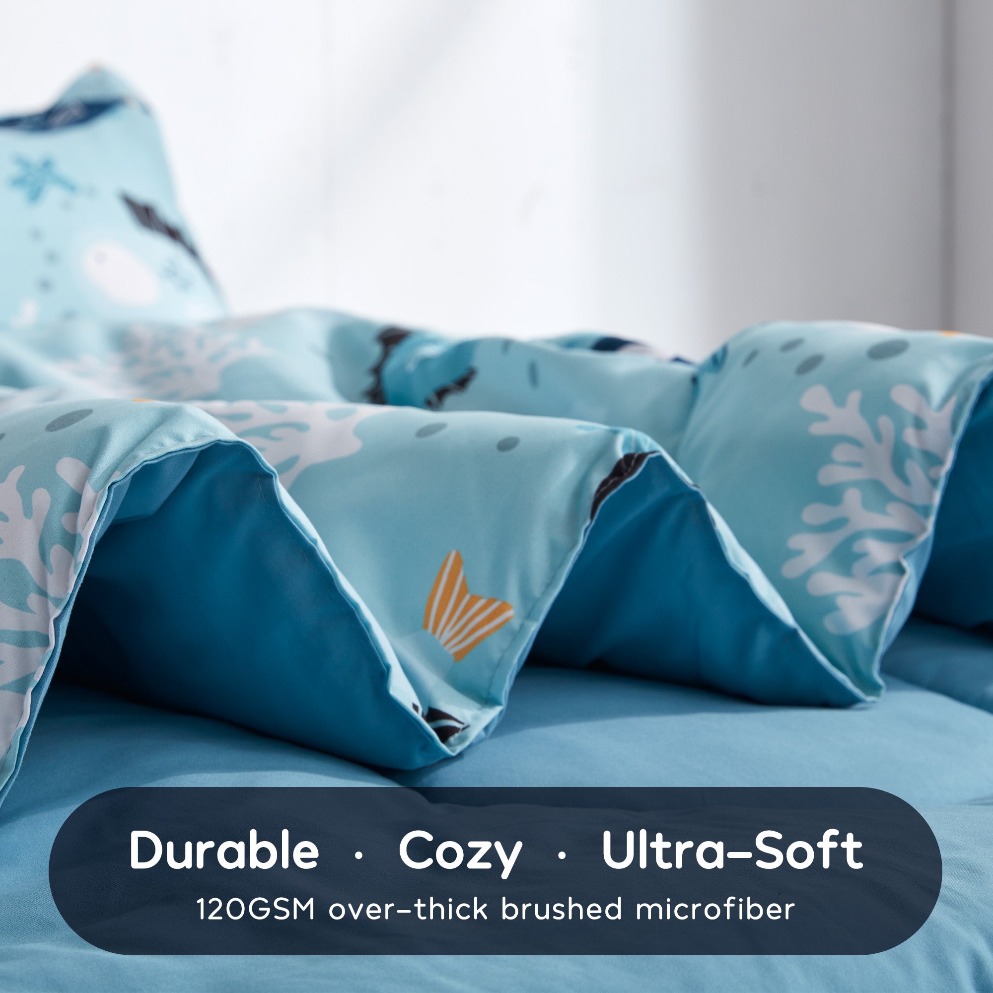Light Blue Little Fish Kids Comforter Set Printed Kids Bedding Set.