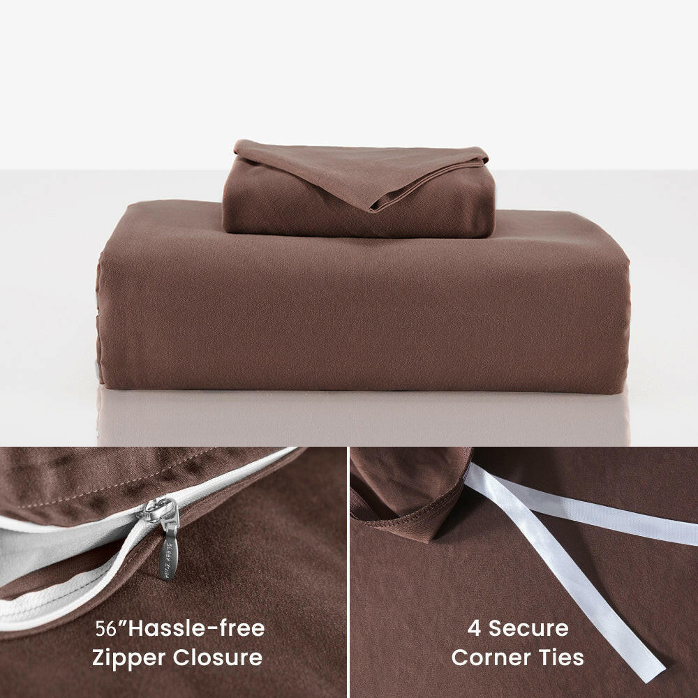 Omnimarketstore bedding duvet cover cooling 120gsm soft zipper closure corner ties 3pc set nutmeg brown queen king zipper corner ties