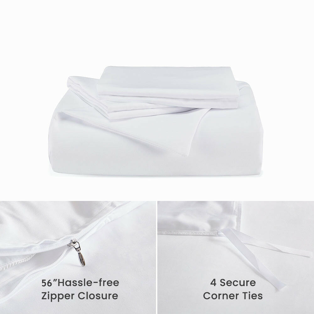 Omnimarketstore bedding duvet cover cooling 120gsm soft zipper closure corner ties 3pc set white full queen king zipper corner ties
