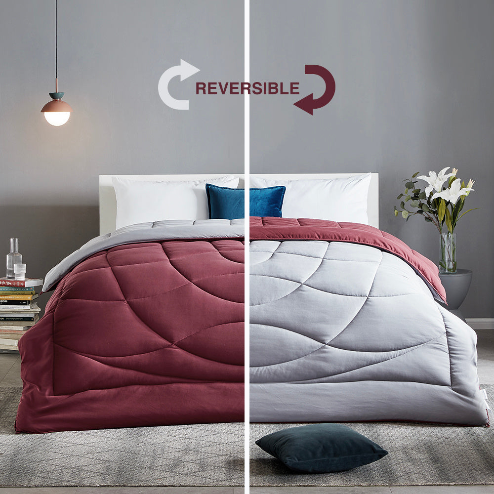 All Season U-Shape Reversible Cooling Comforter Burgundy and Grey.