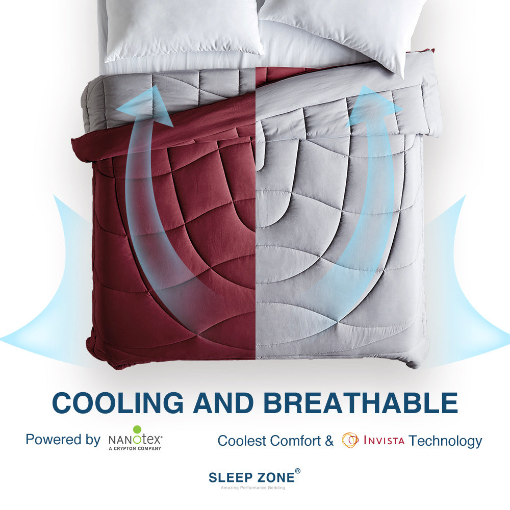 All Season U-Shape Reversible Cooling Comforter Burgundy and Grey.