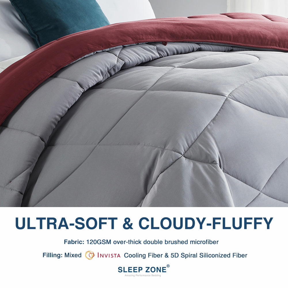 All Season U-Shape Reversible Cooling Comforter Burgundy and Grey.