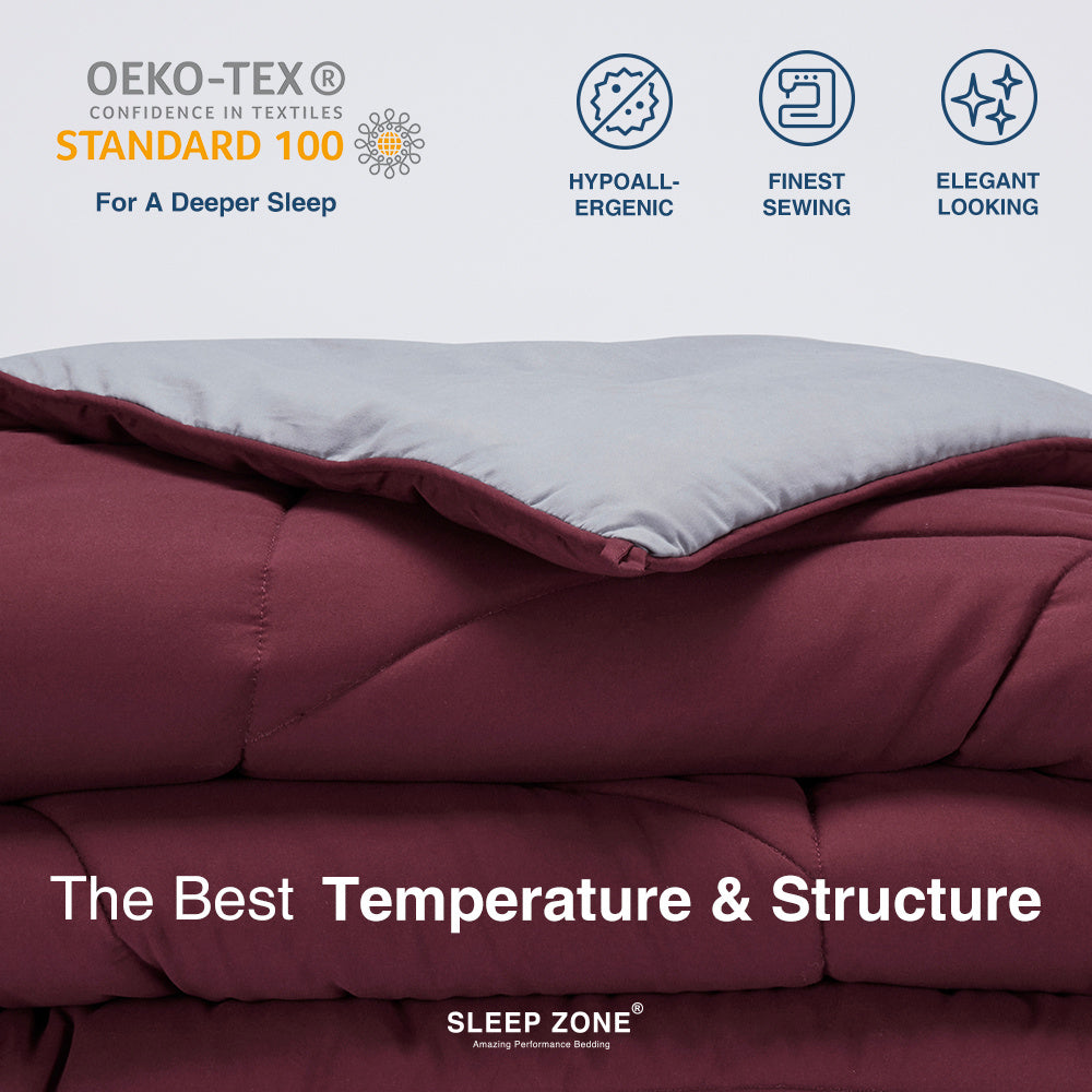 All Season U-Shape Reversible Cooling Comforter Burgundy and Grey.