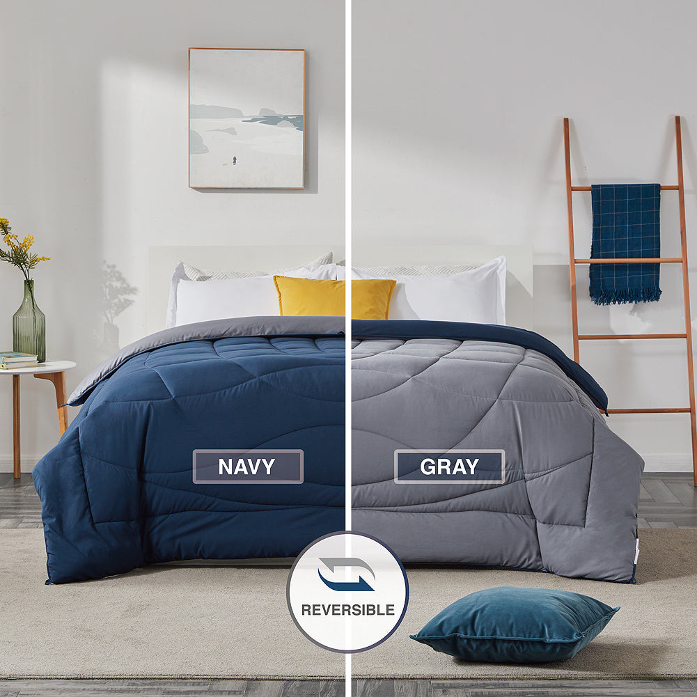 All Season U-Shape Reversible Cooling Comforter Navy Blue and Grey.