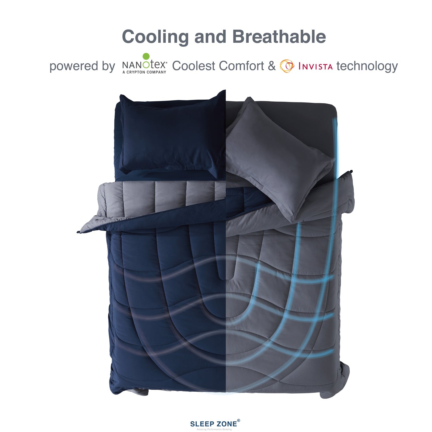 All Season U-Shape Reversible Cooling Comforter Navy Blue and Grey.